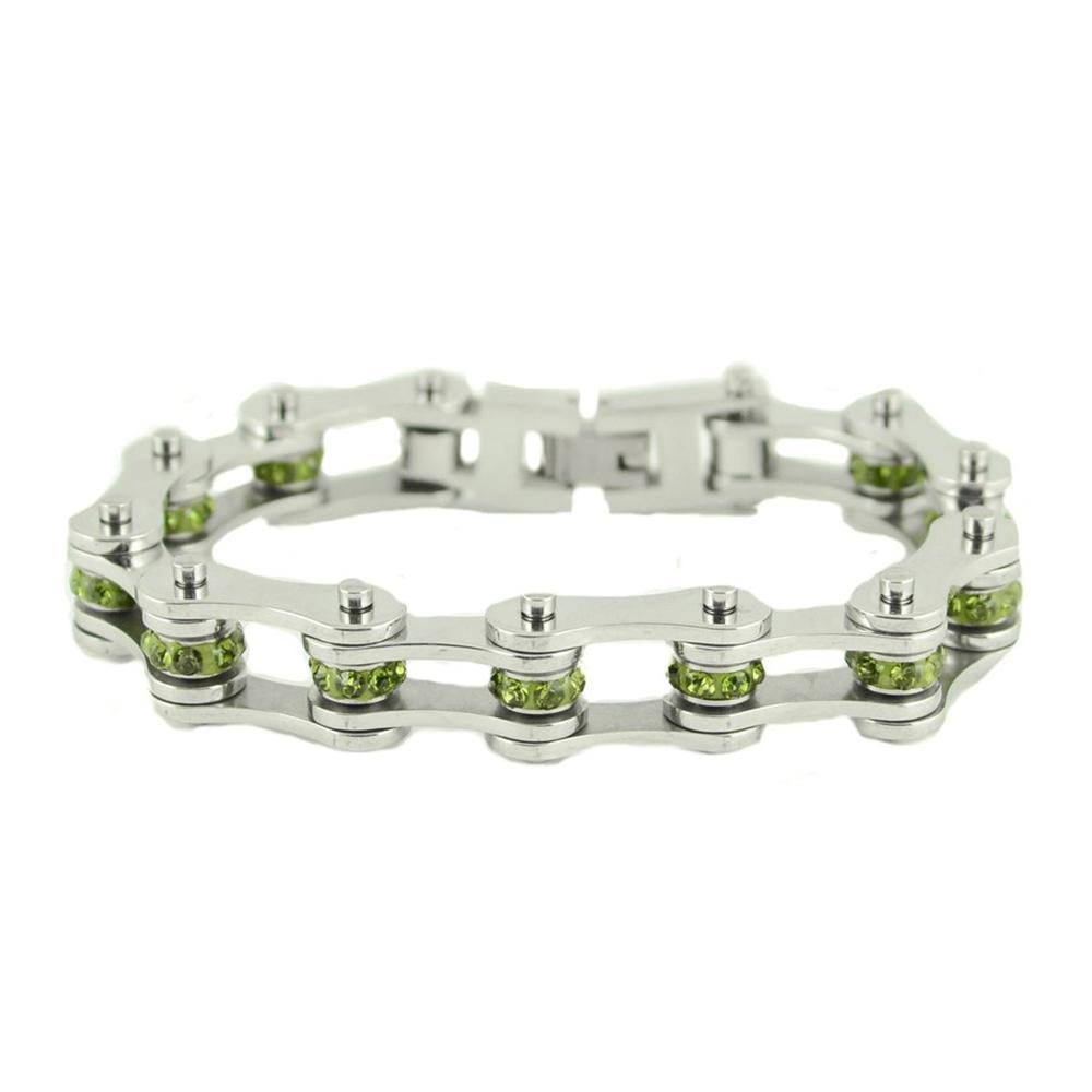 August Edition 1/2" Wide All Silver Peridot Imitation Crystal Centers
