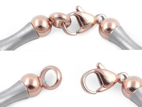 Stainless Steel and Rose Gold Plated Steel Bead and Bar Bracelet