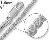 Sterling Silver 9" Wheat Spiga Chain Anklet - 1.8MM