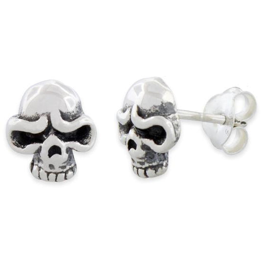 Sterling Silver Angry Skull Earrings