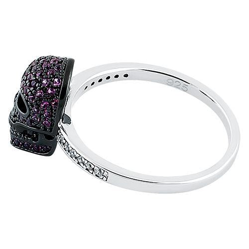 Sterling Silver Black Rhodium Two Tone Ruby CZ Skull Ring