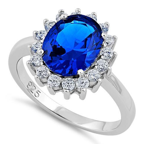 Sterling Silver Opal Blue Sapphire CZ Ring