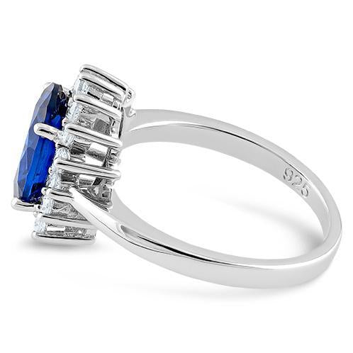 Sterling Silver Opal Blue Sapphire CZ Ring