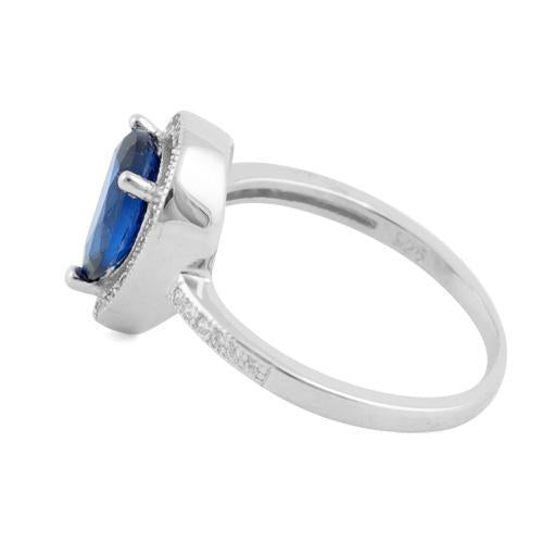 Sterling Silver Blue Saphire CZ Tear Drop Engagement Ring