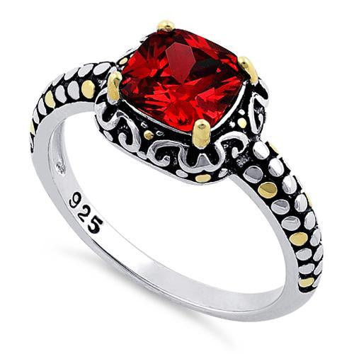 Sterling Silver Celtic Ruby Cushion CZ Ring