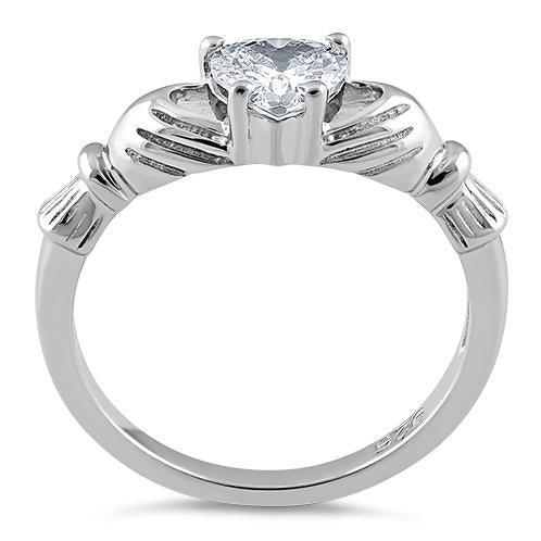Sterling Silver Claddagh Clear Heart CZ Ring