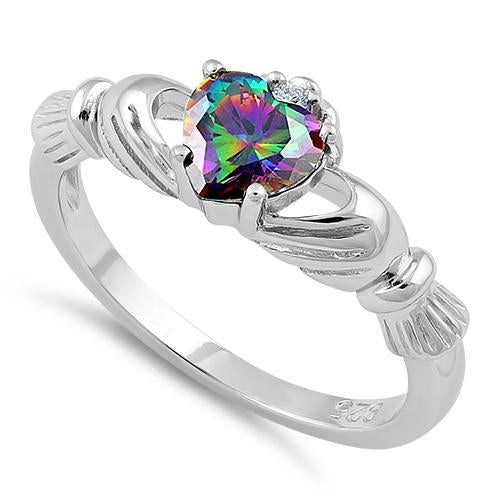 Sterling Silver Claddagh Clear Heart CZ Ring