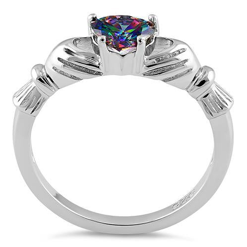 Sterling Silver Claddagh Clear Heart CZ Ring