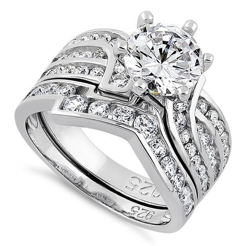 Sterling Silver Round Cut Engagement Set CZ Ring