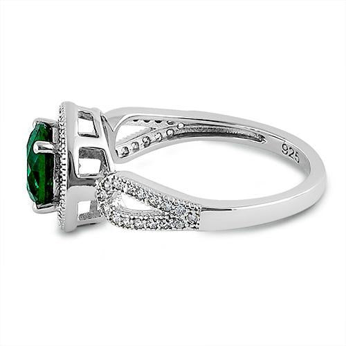 Sterling Silver Emerald CZ Halo Engagement Infinity Band Ring