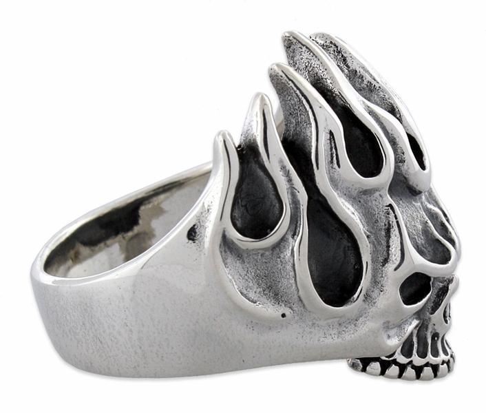 Sterling Silver Flaming Skull Ring