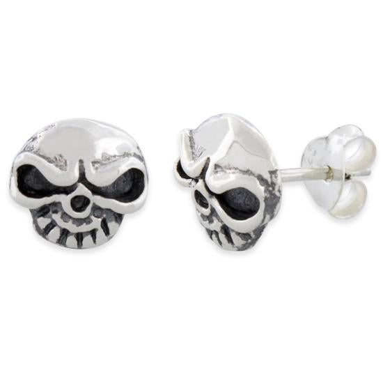 Sterling Silver Flat Face Skull Earrings