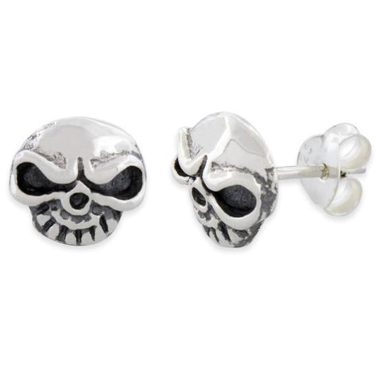 Sterling Silver Flat Face Skull Earrings