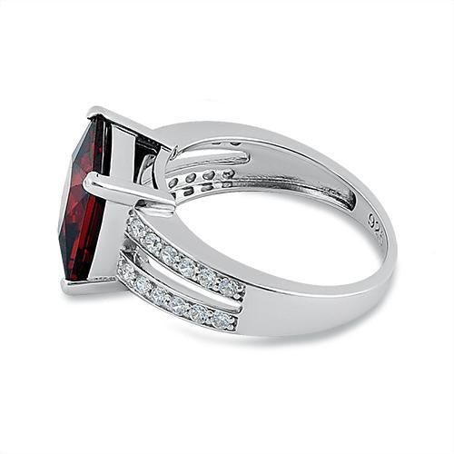 Sterling Silver Garnet Square CZ Ring