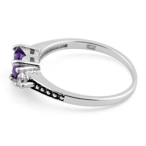 Sterling Silver Heart Amethyst CZ Ring