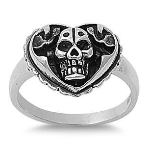 Sterling Silver Heart Skull Ring