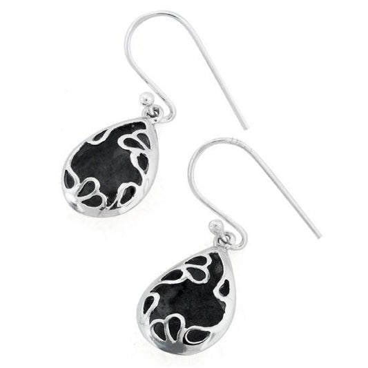 Sterling Silver Hollow Unique Teadrop Oxidized Dangle Earrings