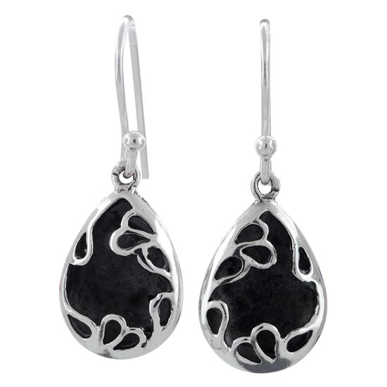 Sterling Silver Hollow Unique Teadrop Oxidized Dangle Earrings