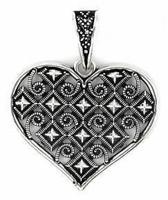 Sterling Silver Large Medieval Heart Pendant