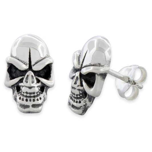 Sterling Silver Long Face Skull Earrings