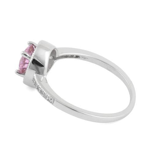 Sterling Silver Pink Round CZ Halo Engagement Ring