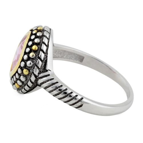 Sterling Silver Pink Two Tone Unique CZ Ring