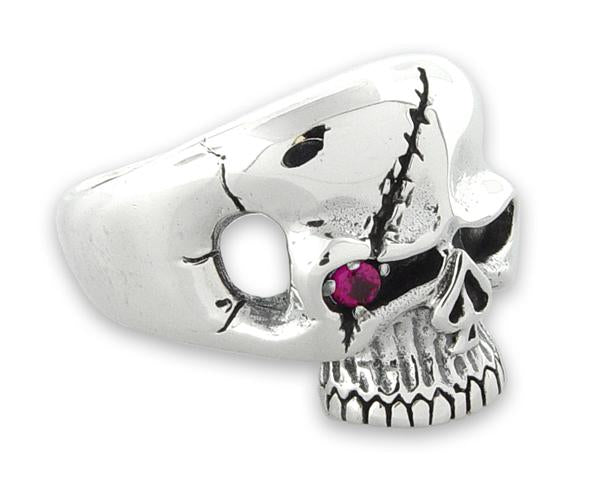 Sterling Silver Pirate Design Skull Ring with Cubic Zirconia