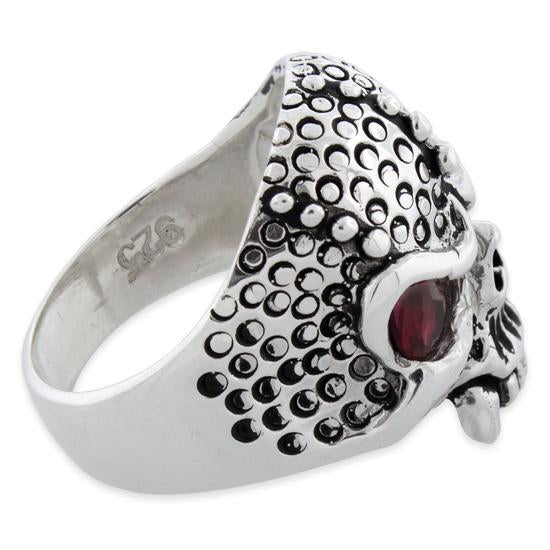 Sterling Silver Predator Skull Ring w/ Cubic Zirconia