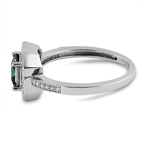 Sterling Silver Rainbow Topaz CZ Cushion Halo Engagement Ring