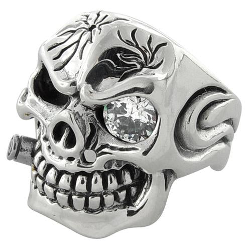 Sterling Silver Skull Ring - CZ Eye