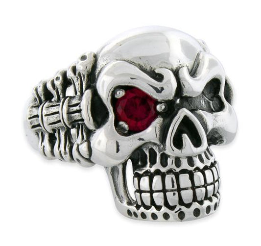 Sterling Silver Skull Vertebrae CZ Ring