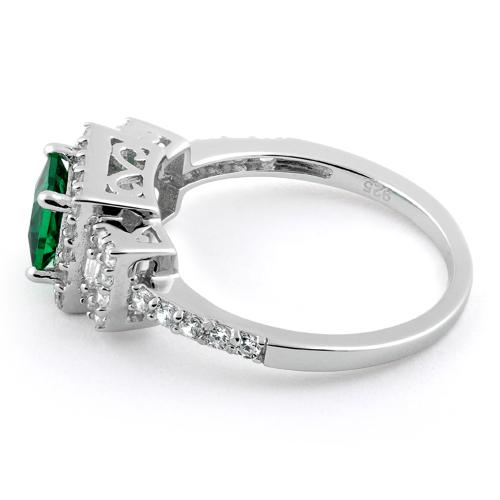Sterling Silver Square Emerald CZ Cushion Engagement Ring