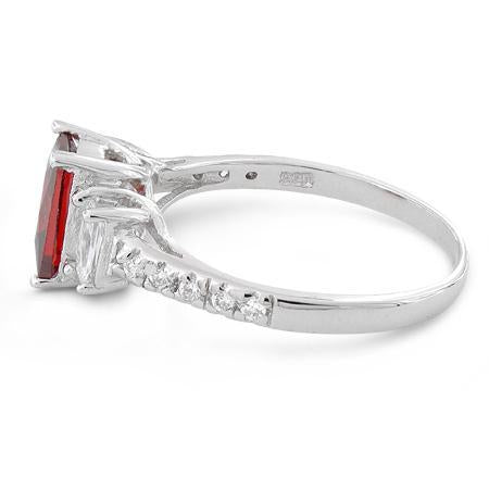 Sterling Silver Square Garnet Engagement Ring