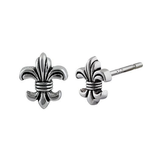 Sterling Silver Unique Fleur de Lis Stud Earrings