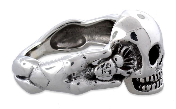Sterling Silver Woman Holding Skull Ring