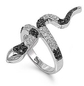 Sterling Silver Black Striped Snake CZ Ring