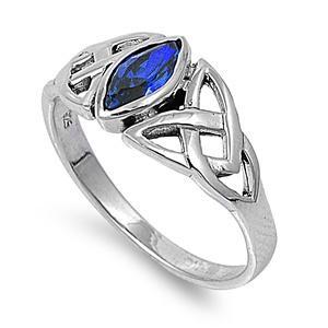 Sterling Silver Blue Sapphire Celtic Design CZ Ring