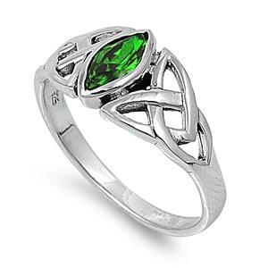 Sterling Silver Emerald Celtic Design CZ Ring