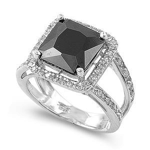 Sterling Silver Large Black Square CZ Ring