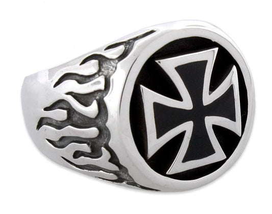 Sterling Silver Flaming Iron Cross Ring