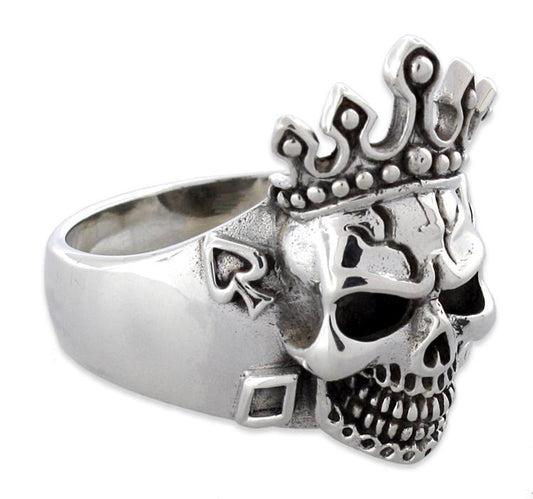 Sterling Silver King of Cards Skull Ring
