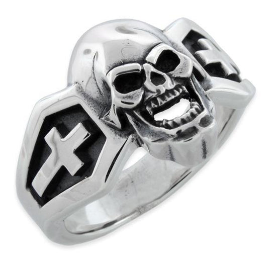 Sterling Silver Skull Cross Sides Ring
