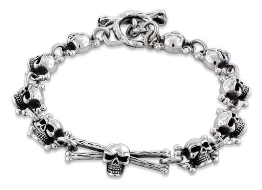 Sterling Silver Cross Bones Skull Link Bracelet