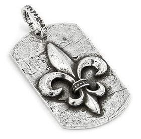 Sterling Silver Hammer Finish Fleur De Lis Dog Tag