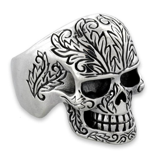 Sterling Silver Tattooed Skull Ring