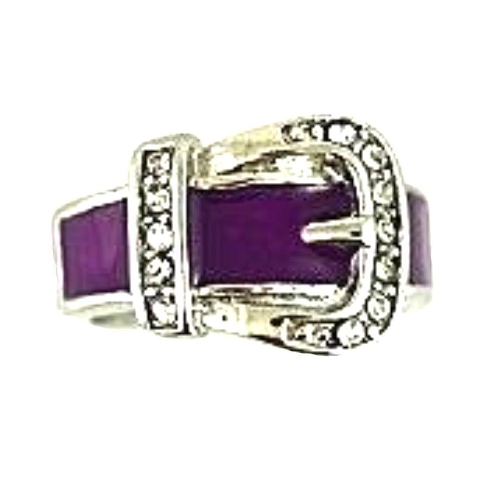 Women's Buckle Ring Orange, Blue, Red, Black, Purple, Pink Stainless Steel Lady Motorcycle Biker Jewelry
