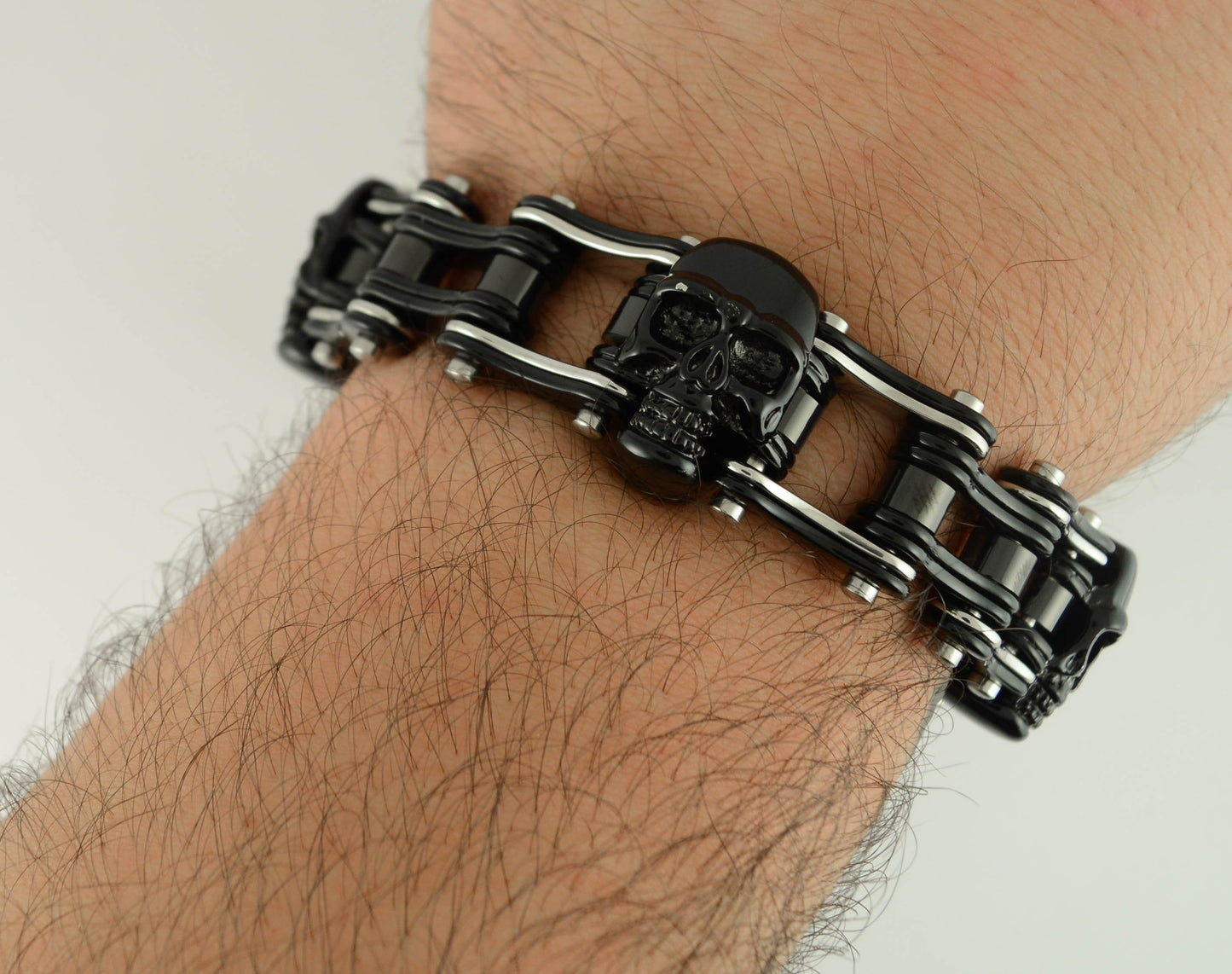 Two Tone Black Silver 3/4" Wide withUnisex Stainless Steel Motorcycle Chain Bracelet