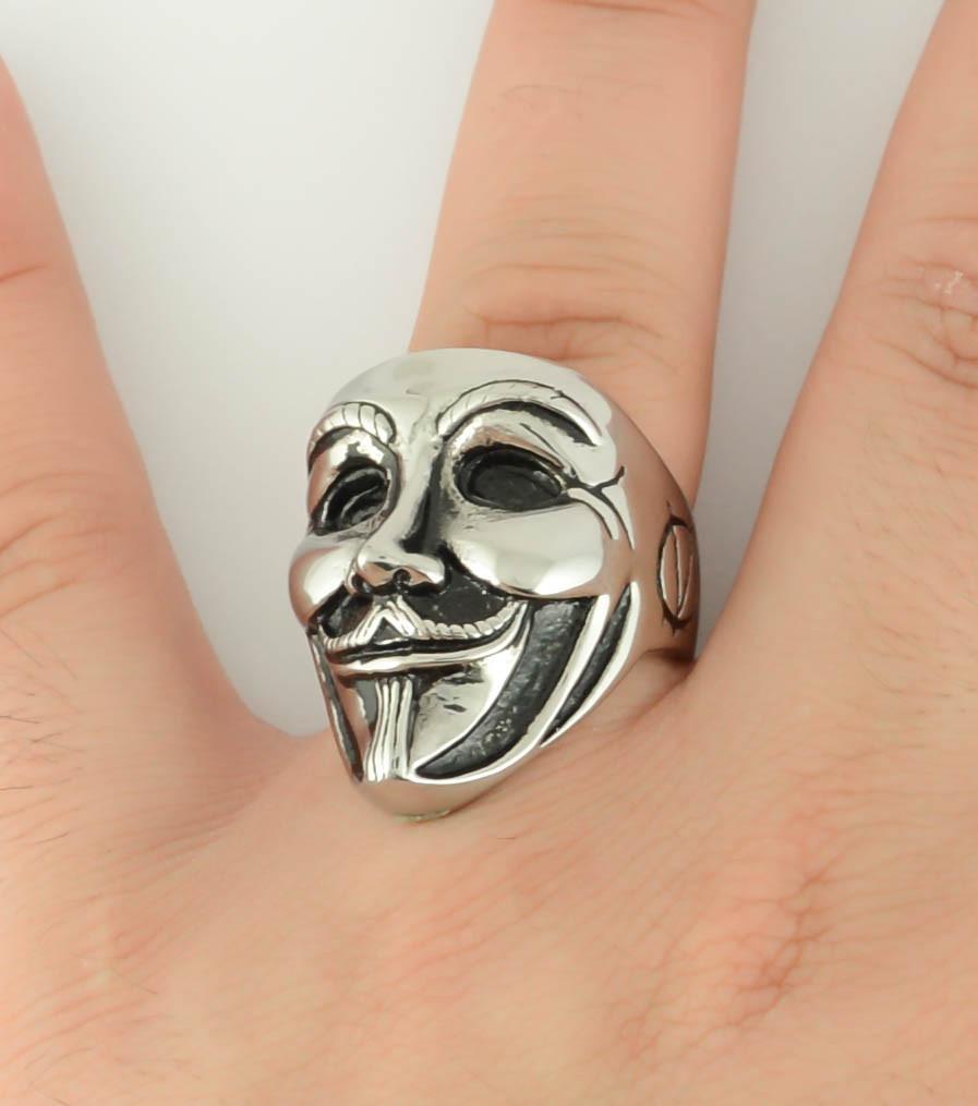 Unisex Guy Fawkes Ring Silver Edition Stainless Steel Motorcycle Jewelry