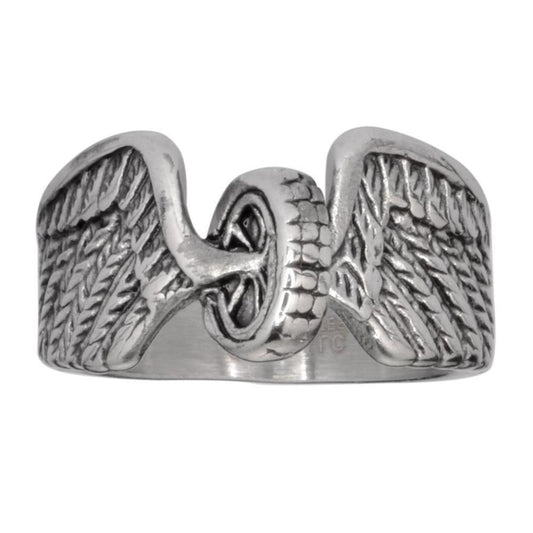 Women's Keep Us Safe Ring Wheel with Wings Stainless Steel Motorcycle Jewelry5 10