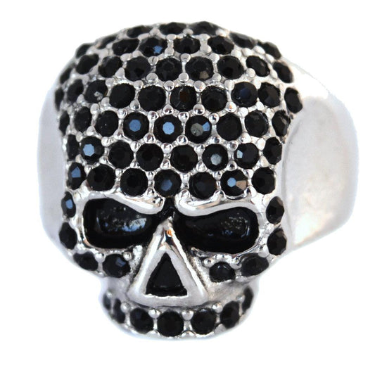 Women's Bling Imitation Black Diamond Ring Stainless Steel Motorcycle Jewelry